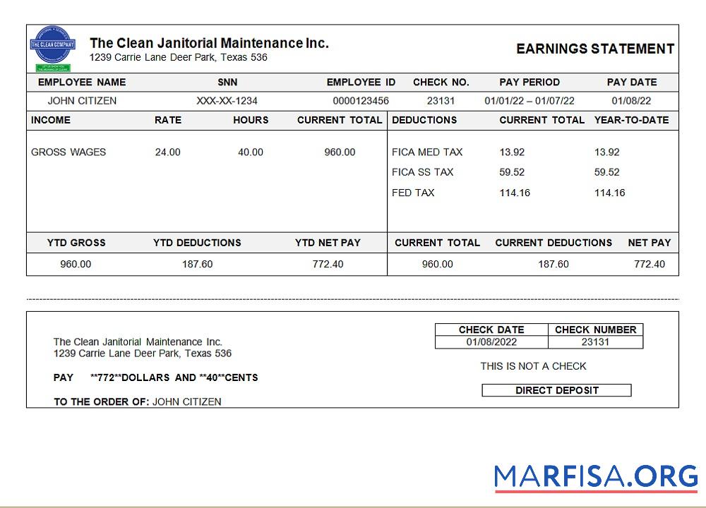 Downloadable USA Texas commercial cleaning company earnings statement real example